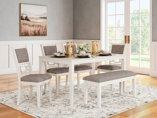 Erinberg - Dining Room Table Set (Set of 6) - Antique White 6 Piece Dining Room Sets by Signature Design by Ashley® - Walls Furniture & Mattress