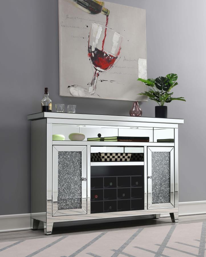 Melinda - 2 - Door LED Mirrored Wine Storage Bar Cabinet - Silver Wine Cabinets by CoasterElevations - Walls Furniture & Mattress