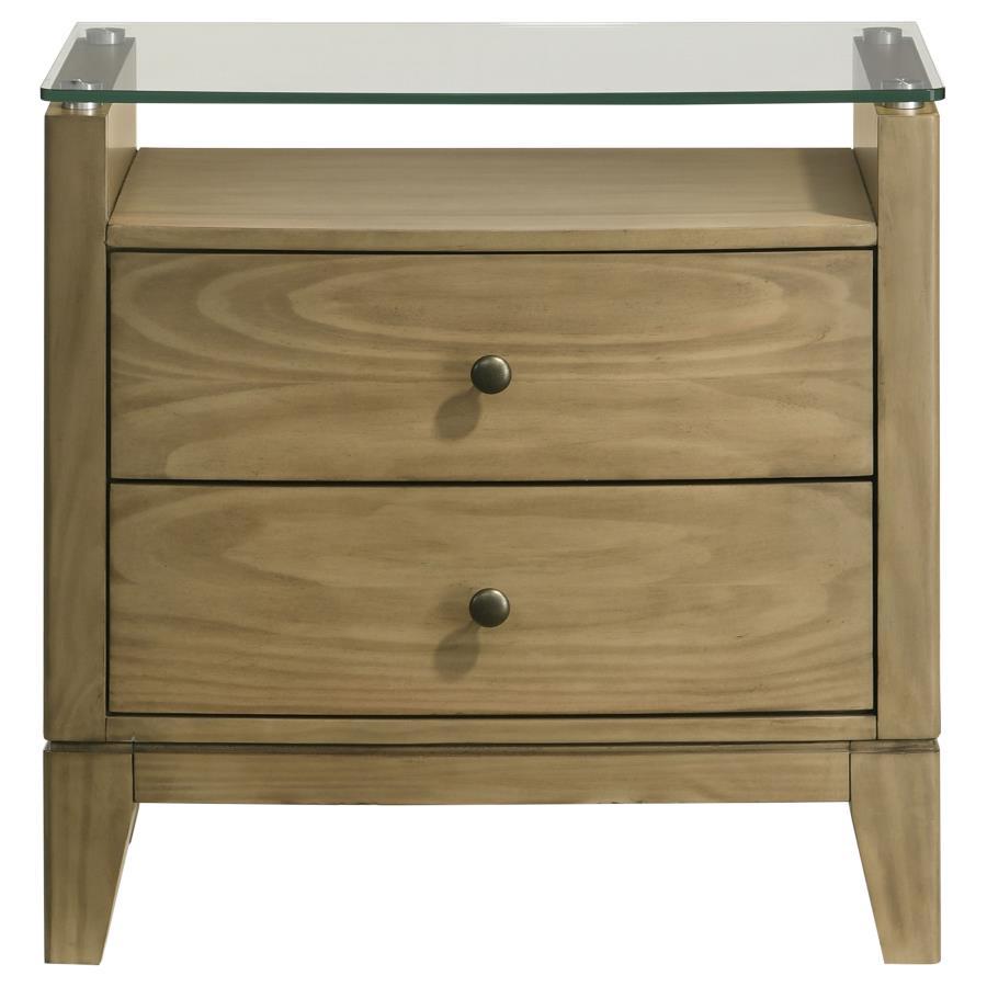 Granada - 2 - Drawer Glass Top Nightstand - Natural Pine Nightstands w/ Charging Stations by Coaster Fine Furniture - Walls Furniture & Mattress