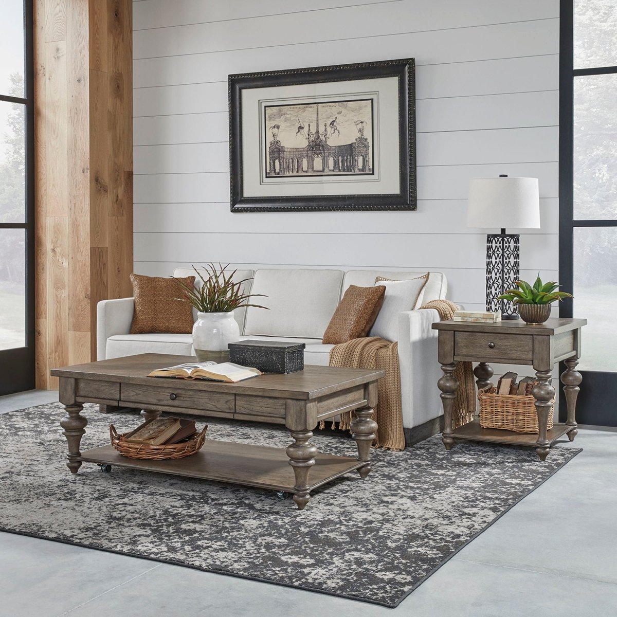Americana Farmhouse - 3 Piece Table Set (1 Cocktail 2 End Tables) - Light Brown Table Sets by Liberty Furniture - Walls Furniture & Mattress