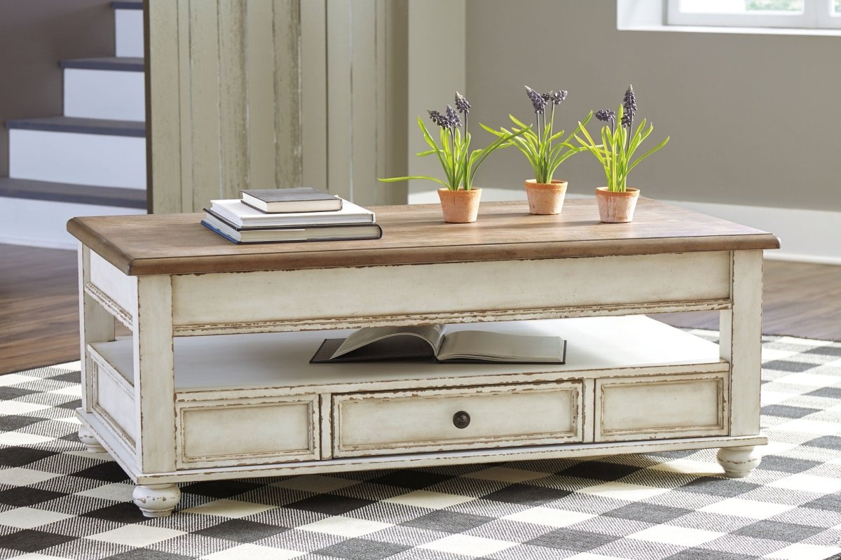 Realyn - Lift Top Cocktail Table - White / Brown Cocktail Tables by Signature Design by Ashley® - Walls Furniture & Mattress