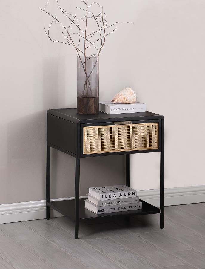Amherst - 1 - Drawer Radio Weave Rattan Metal Side Table Side Tables by Coaster Fine Furniture - Walls Furniture & Mattress