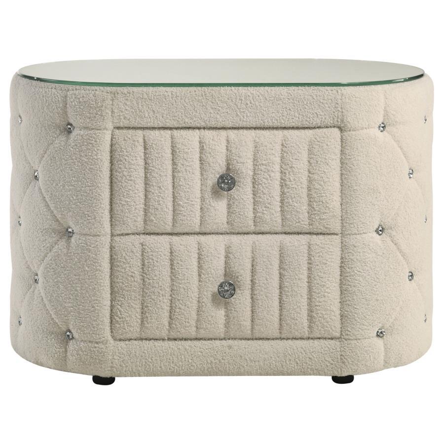 Sonya - 2 - Drawer Upholstered Nightstand Bedside Table - Ivory Accent Nightstands by Coaster Fine Furniture - Walls Furniture & Mattress