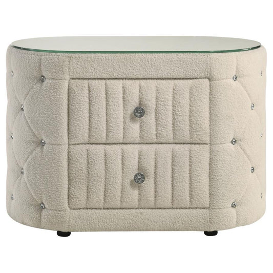 Sonya - 2 - Drawer Upholstered Nightstand Bedside Table - Ivory Accent Nightstands by Coaster Fine Furniture - Walls Furniture & Mattress