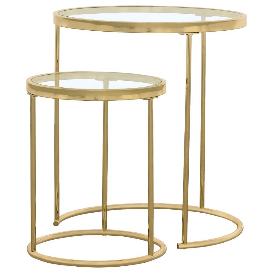 Maylin - 2 Piece Round Glass Top Nesting Table Set - Gold Nesting Tables by CoasterElevations - Walls Furniture & Mattress