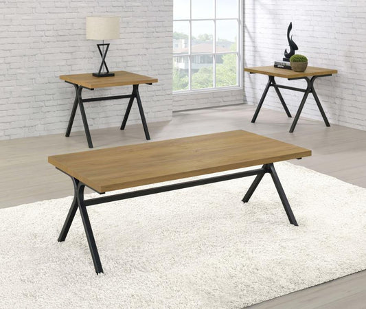 Colmar - 3 Piece Engineered Wood Coffee Table Set - Golden Oak Table Sets by CoasterEssence - Walls Furniture & Mattress