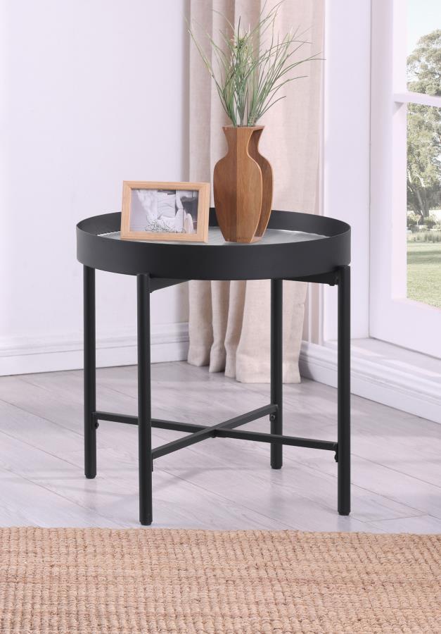 Ozella - Round Table With Hidden Storage Sandy End Tables by Coaster Fine Furniture - Walls Furniture & Mattress