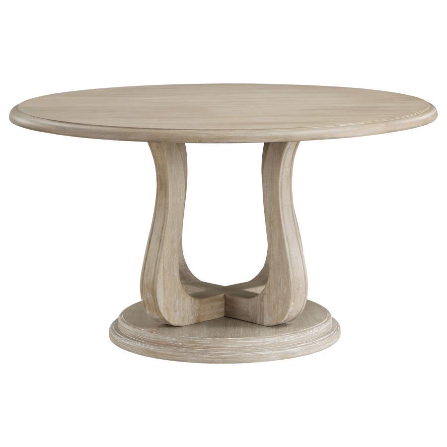 Trofello - Round Pedestal Dining Table - White Washed Dining Tables by Coaster Fine Furniture - Walls Furniture & Mattress