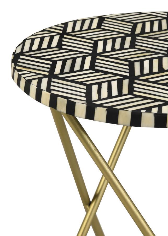 Xenia - Round Bone Inlay Accent Side Table - White And Gold Side Tables by CoasterEssence - Walls Furniture & Mattress