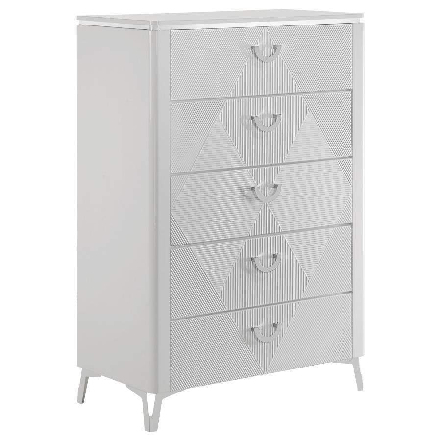 Cassia - 5 - Drawer Bedroom Chest Of Drawers - White High Gloss Accent Chests by Coaster Fine Furniture - Walls Furniture & Mattress