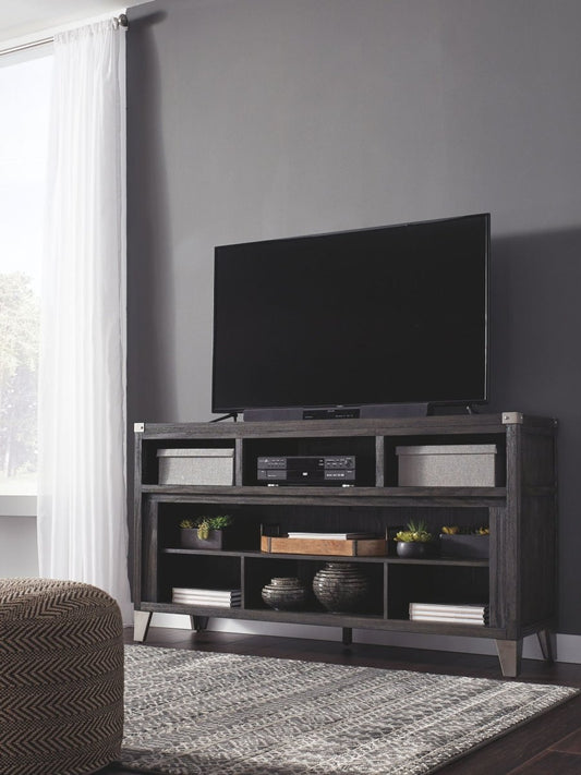 Todoe - 2 Pc. - 65" TV Stand with Wide Fireplace Insert - Gray Fireplace TV Stands by Signature Design by Ashley® - Walls Furniture & Mattress