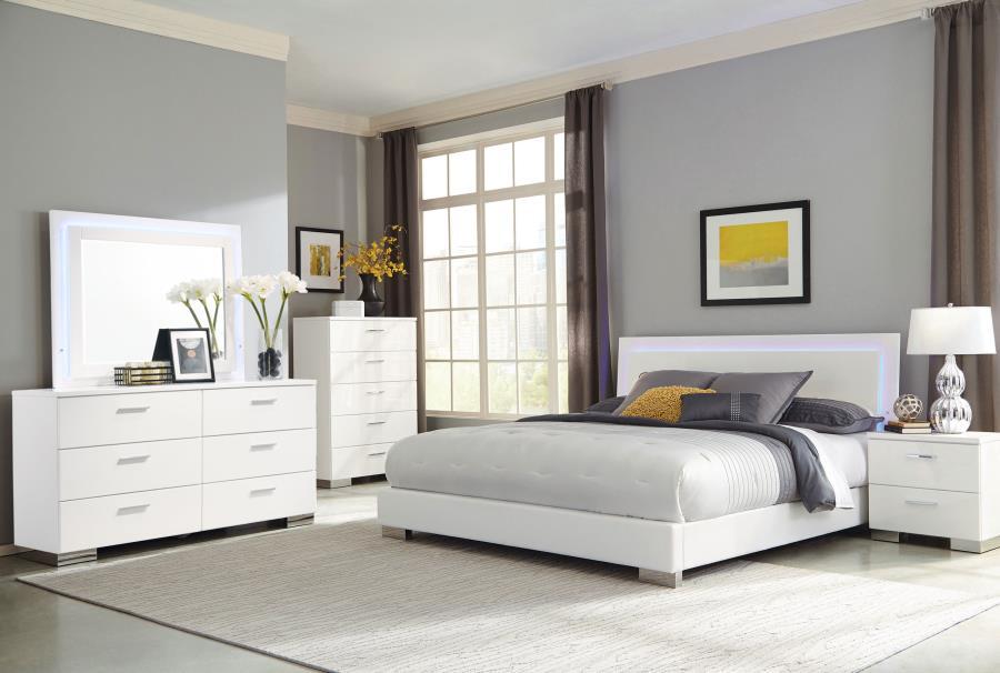 Felicity - 6 - Drawer Dresser With LED Mirror - White High Gloss Dresser & Mirror by CoasterEssence - Walls Furniture & Mattress