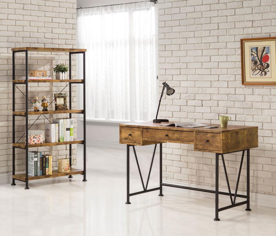 Analiese - 2 Piece Computer Desk Bookcase Set - Rustic Nutmeg 2 Piece Home Office Sets by CoasterEveryday - Walls Furniture & Mattress