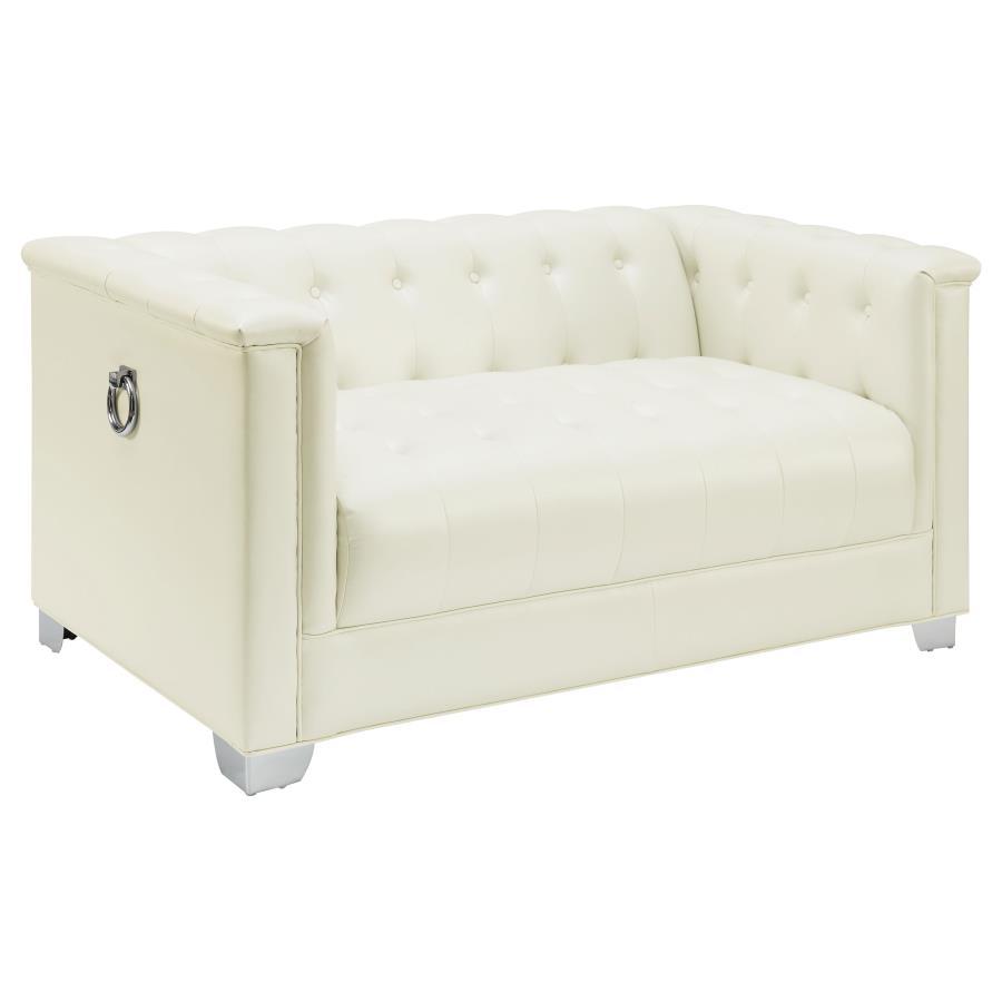 Chaviano - Upholstered Track Arm Loveseat - Pearl White Stationary Loveseats by CoasterElevations - Walls Furniture & Mattress