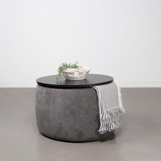 Tesoro - Round Upholstered Lift Top Storage Ottoman - Gray Storage Ottomans by Coaster Fine Furniture - Walls Furniture & Mattress