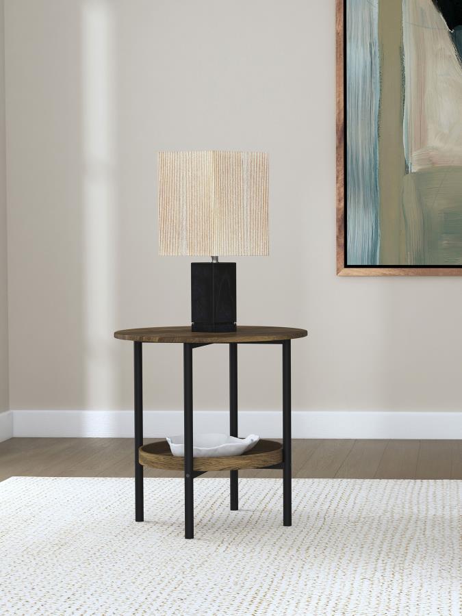 Delfin - Round Glass Top Side End Table - Black And Brown End Tables by Coaster Fine Furniture - Walls Furniture & Mattress