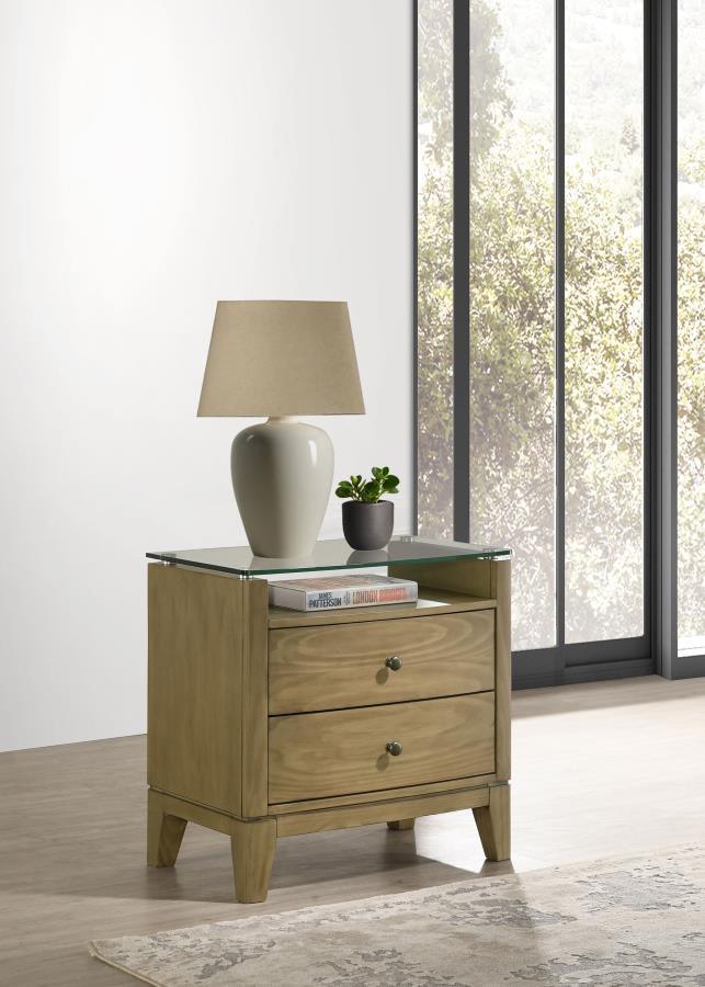 Granada - 2 - Drawer Glass Top Nightstand - Natural Pine Nightstands w/ Charging Stations by Coaster Fine Furniture - Walls Furniture & Mattress