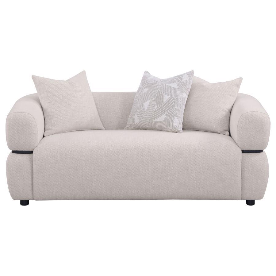 Jeanette - 73" Fabric Upholstered Round Arm Loveseat - Beige Stationary Loveseats by Coaster Fine Furniture - Walls Furniture & Mattress