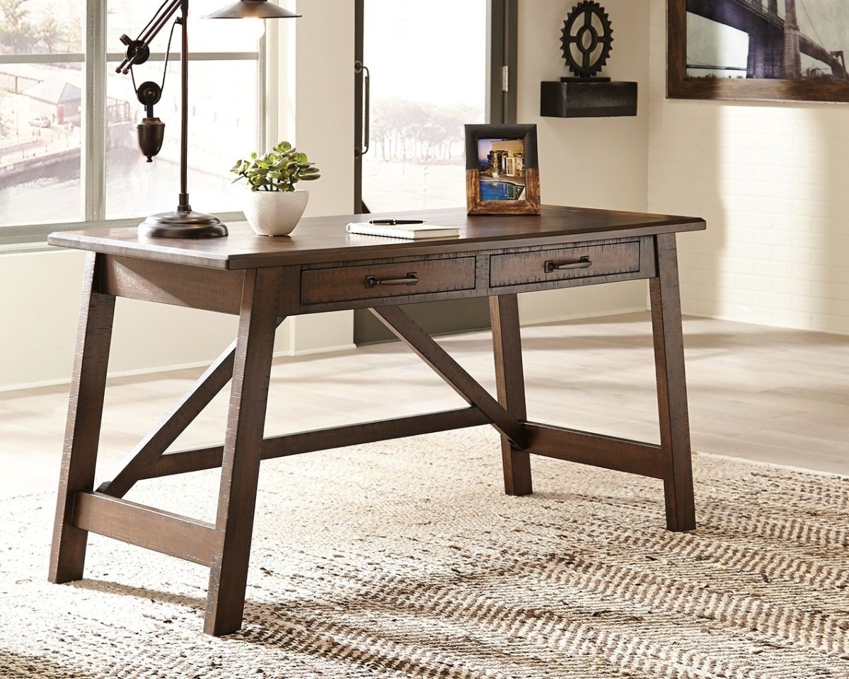 Baldridge - Home Office Large Leg Desk - Rustic Brown Writing Desks by Signature Design by Ashley® - Walls Furniture & Mattress
