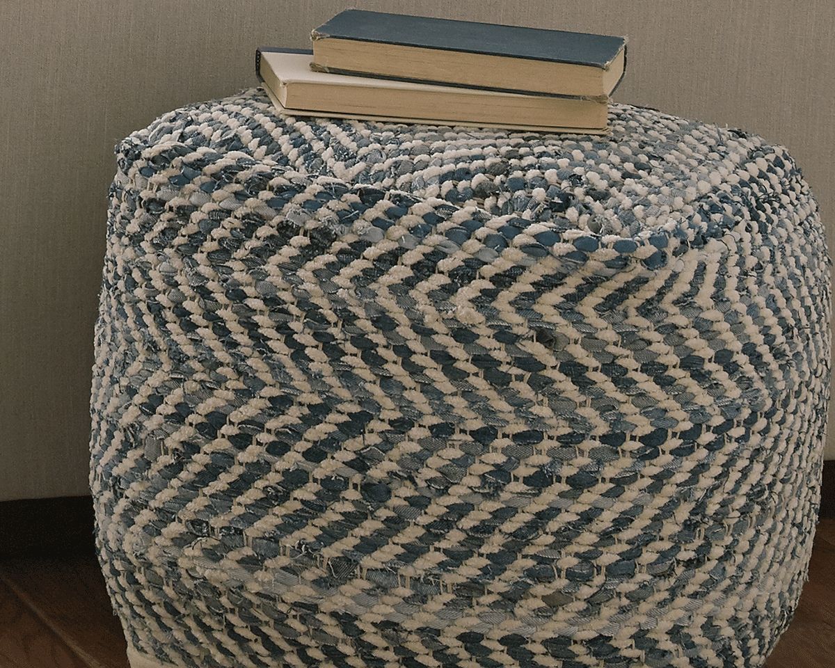 Chevron - Pouf - Blue Accent Poufs by Signature Design by Ashley® - Walls Furniture & Mattress