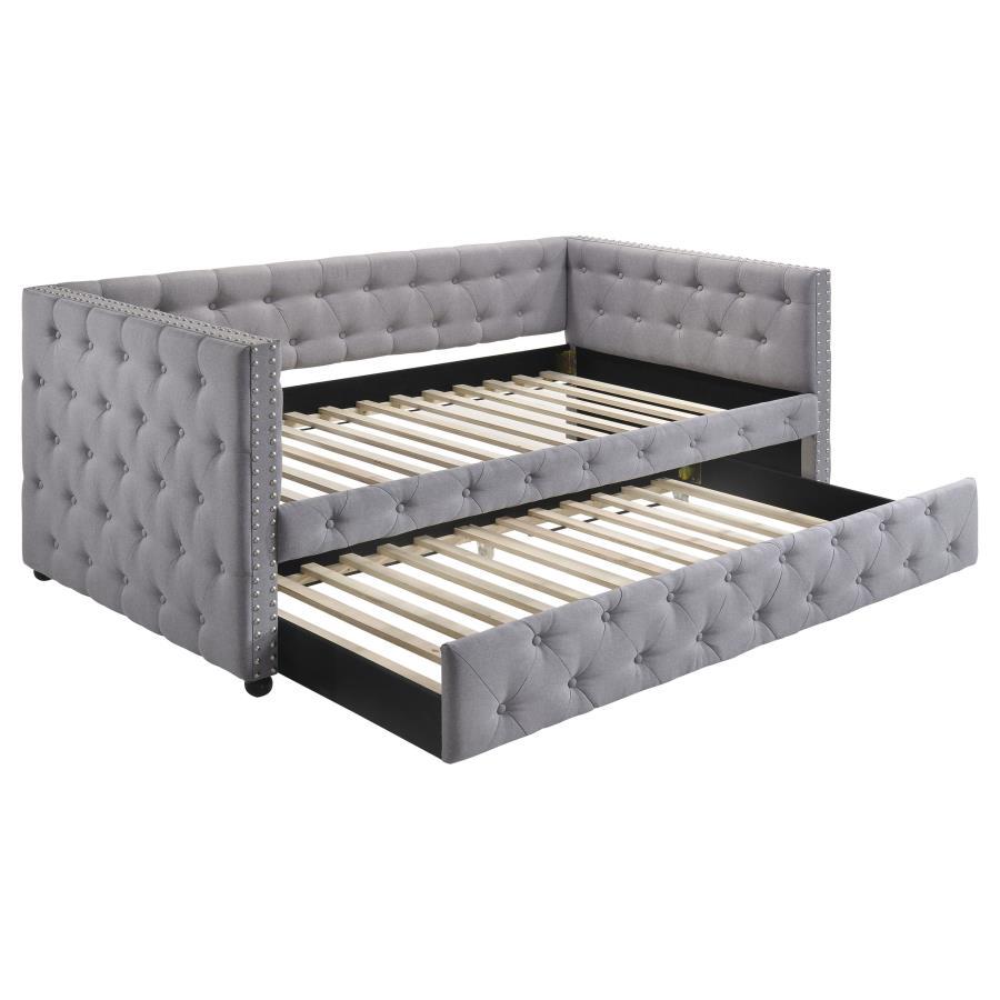 Mockern - Upholstered Twin Daybed With Trundle - Gray Daybeds by CoasterEssence - Walls Furniture & Mattress