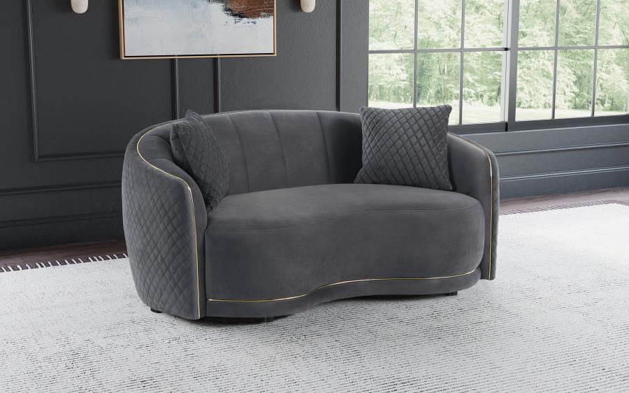 Brookside - Velvet Upholstered Curved Loveseat - Dark Gray Stationary Loveseats by CoasterEveryday - Walls Furniture & Mattress