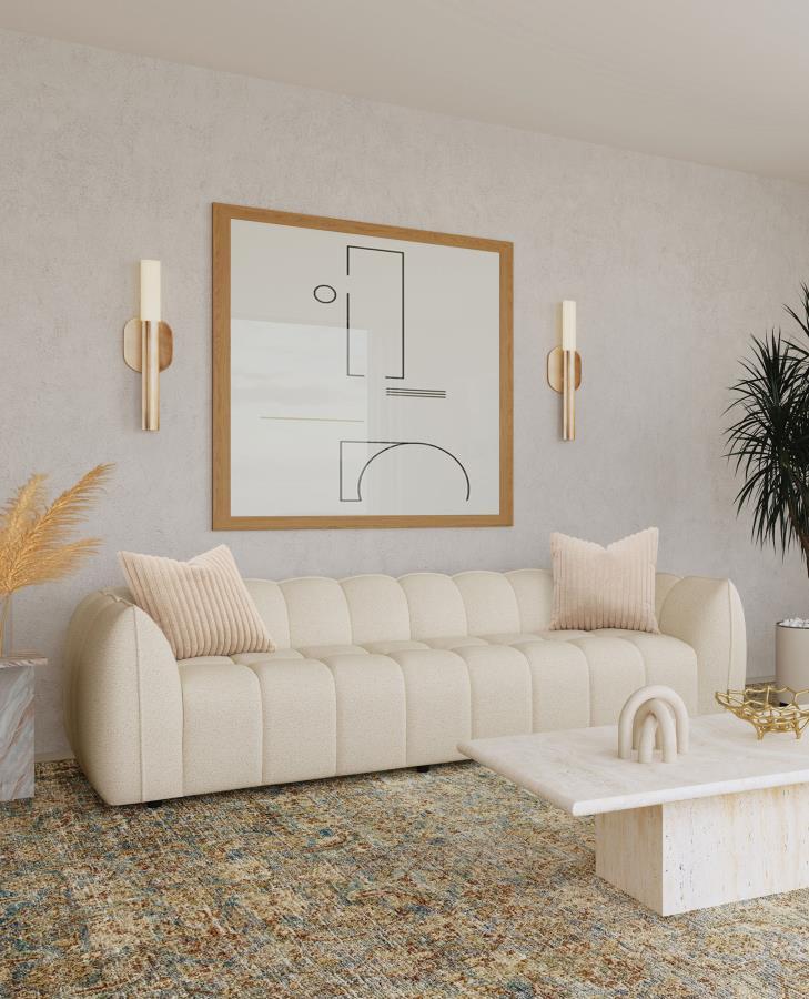Winchester - Boucle Upholstered Extra Long Sofa - Sand Pebble Stationary Sofas by Coaster Fine Furniture - Walls Furniture & Mattress