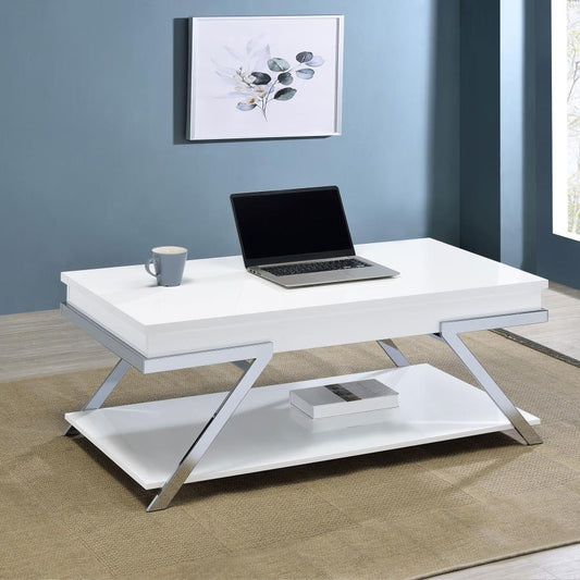 Marcia - Rectangular Lift Top Coffee Table - White High Gloss Coffee Tables by Coaster Fine Furniture - Walls Furniture & Mattress