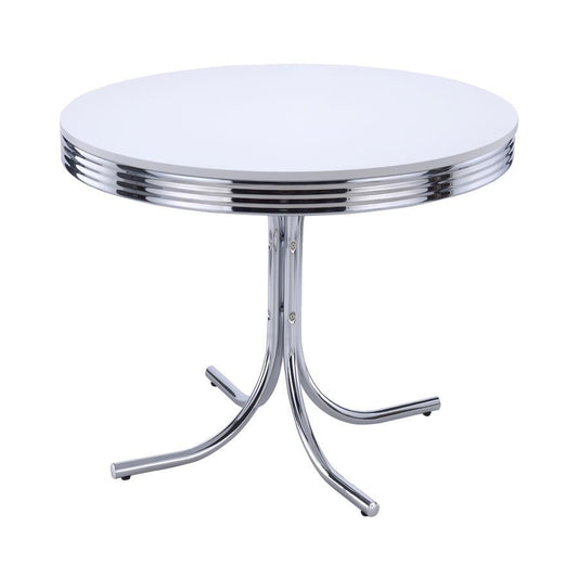 Retro - Round Wood Top Dining Table - White And Chrome Dining Tables by CoasterEveryday - Walls Furniture & Mattress