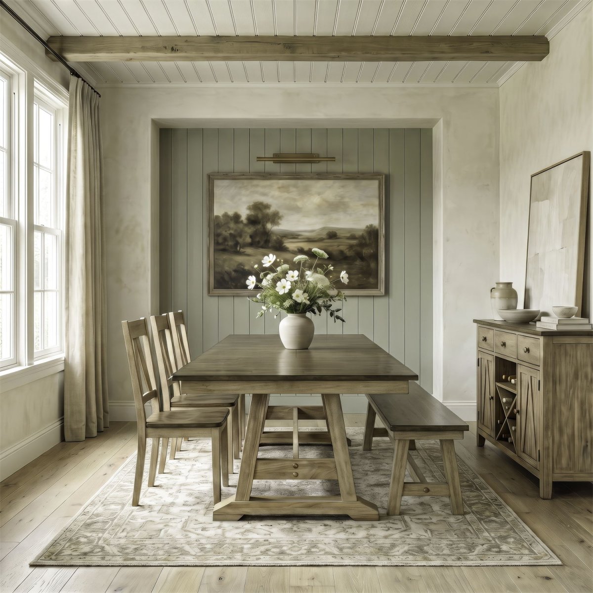 Lindsey Farm - 6 Piece Trestle Table Set - Natural & Brown 6 Piece Dining Room Sets by Liberty Furniture - Walls Furniture & Mattress
