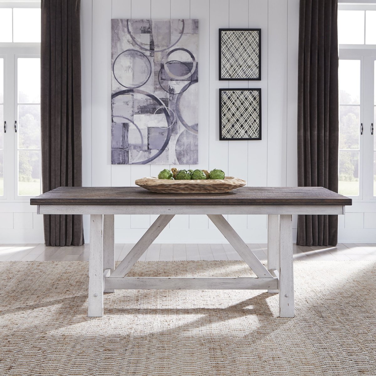Farmhouse - Fixed Top Trestle Table - White Dining Tables by Liberty Furniture - Walls Furniture & Mattress