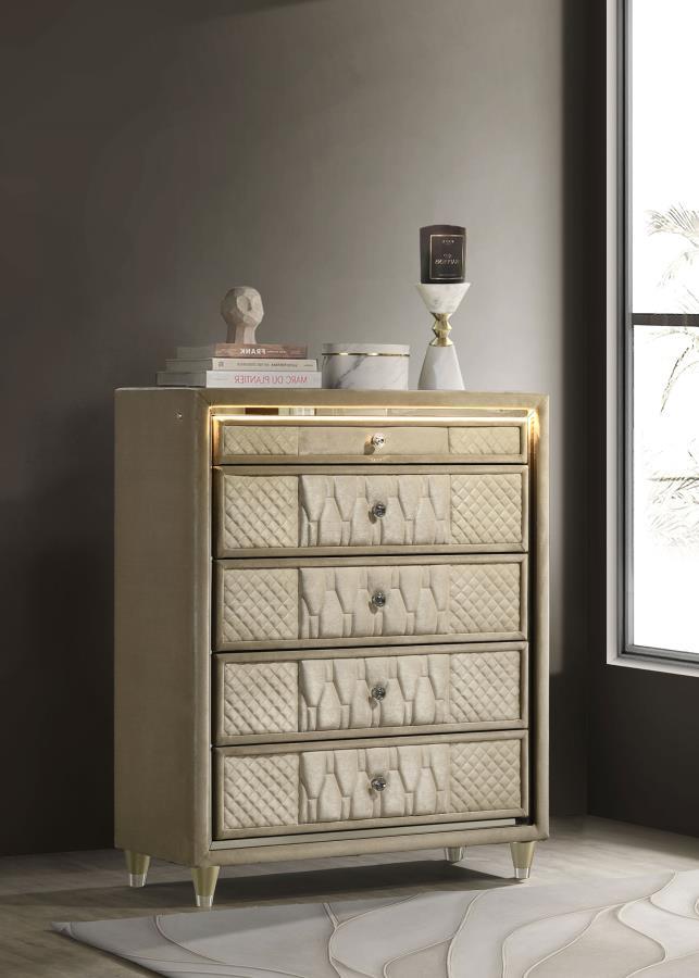 Lorient - 5 - Drawer LED Chest Of Drawers - Ivory And Camel Accent Chests by Coaster Fine Furniture - Walls Furniture & Mattress
