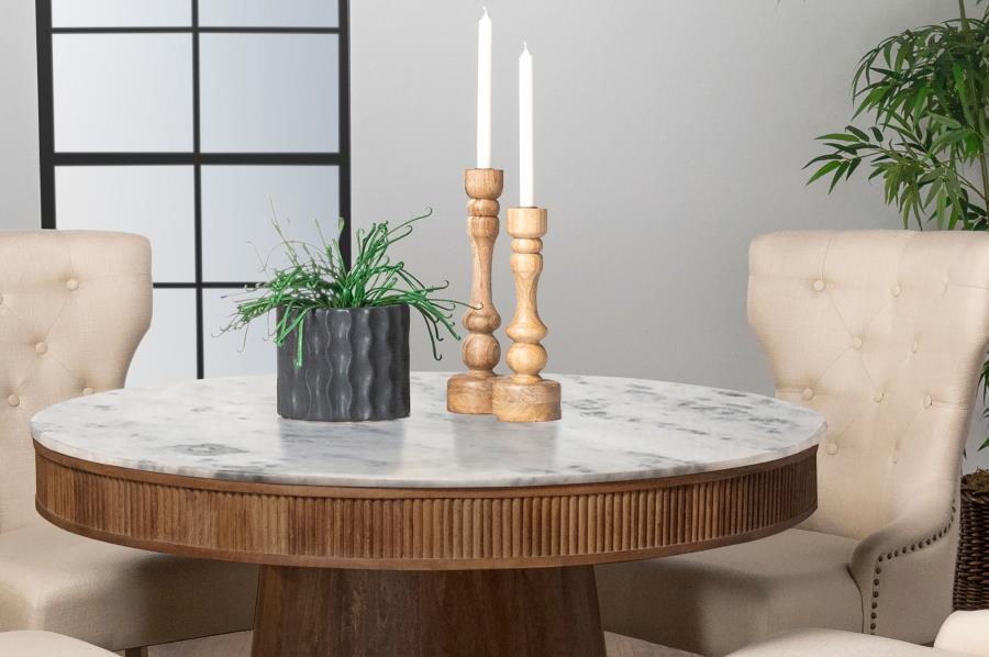 Ortega - Round Marble Top Wood Dining Table - Natural Dining Tables by CoasterElevations - Walls Furniture & Mattress