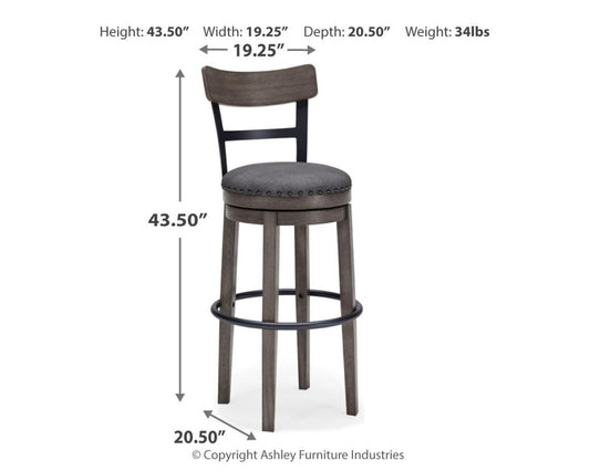 Caitbrook - Tall UPH Swivel Barstool - Gray Bar Height (28" - 30") by Signature Design by Ashley® - Walls Furniture & Mattress