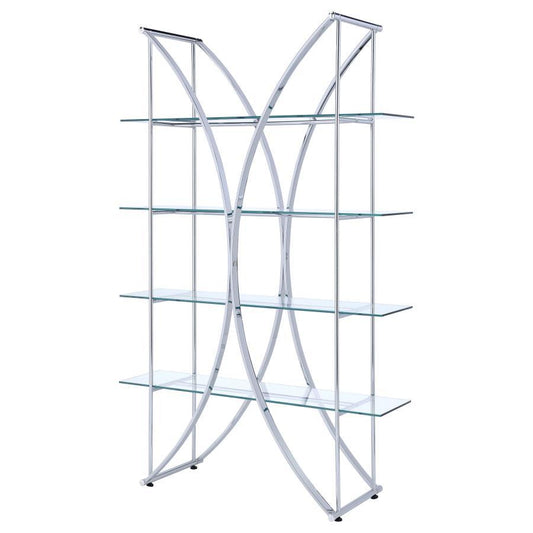 Larson - 4 - Shelf Glass Bookshelf - Chrome Standard Bookcases by CoasterEssence - Walls Furniture & Mattress