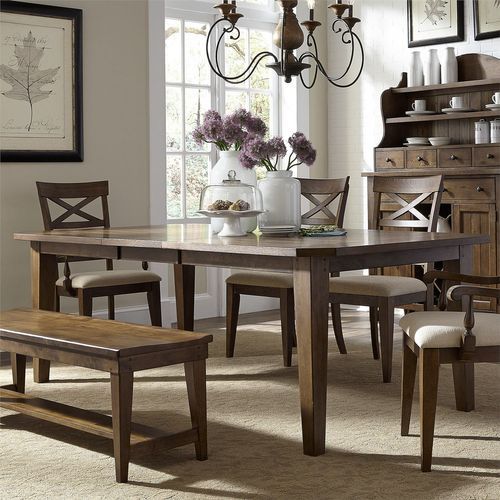 Hearthstone Ridge - 6 Piece Rectangular Table Set - Dark Brown - Upholstered Chairs 6 Piece Dining Room Sets by Liberty Furniture - Walls Furniture & Mattress