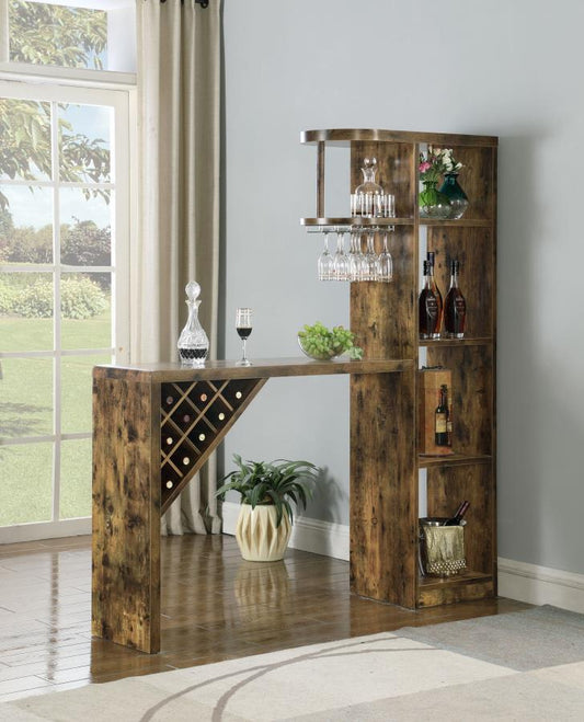 Belvedere - 5 - Shelf Home Bar Table Wine Storage - Rustic Nutmeg Home Bars by CoasterEveryday - Walls Furniture & Mattress