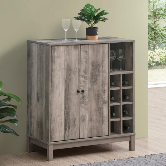 Cheyenne - 2 Door Home Bar Wine Cabinet - Weathered Acacia Wine Cabinets by CoasterEveryday - Walls Furniture & Mattress