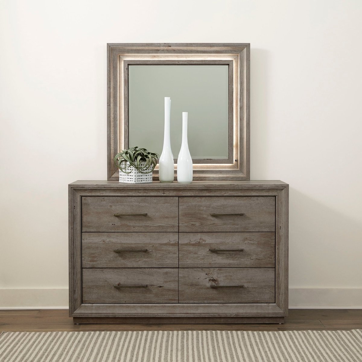 Horizons - Dresser & Mirror - Gray Dresser & Mirror by Liberty Furniture - Walls Furniture & Mattress