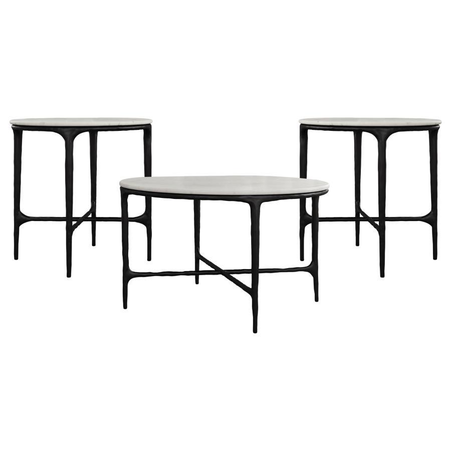 Hermas - Round Marble Coffee And End Table Set Table Sets by Coaster Fine Furniture - Walls Furniture & Mattress