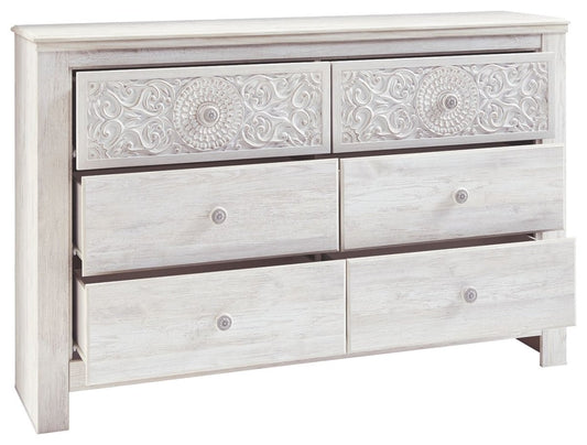 Paxberry - Six Drawer Dresser - Medallion Drawer Pulls - Whitewash Dressers by Signature Design by Ashley® - Walls Furniture & Mattress