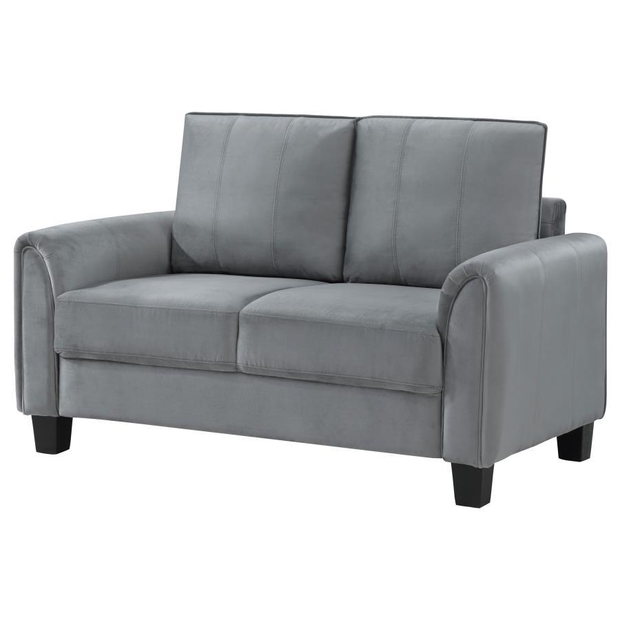 Davis - Upholstered Rolled Arm Loveseat - Gray Stationary Loveseats by Coaster Fine Furniture - Walls Furniture & Mattress