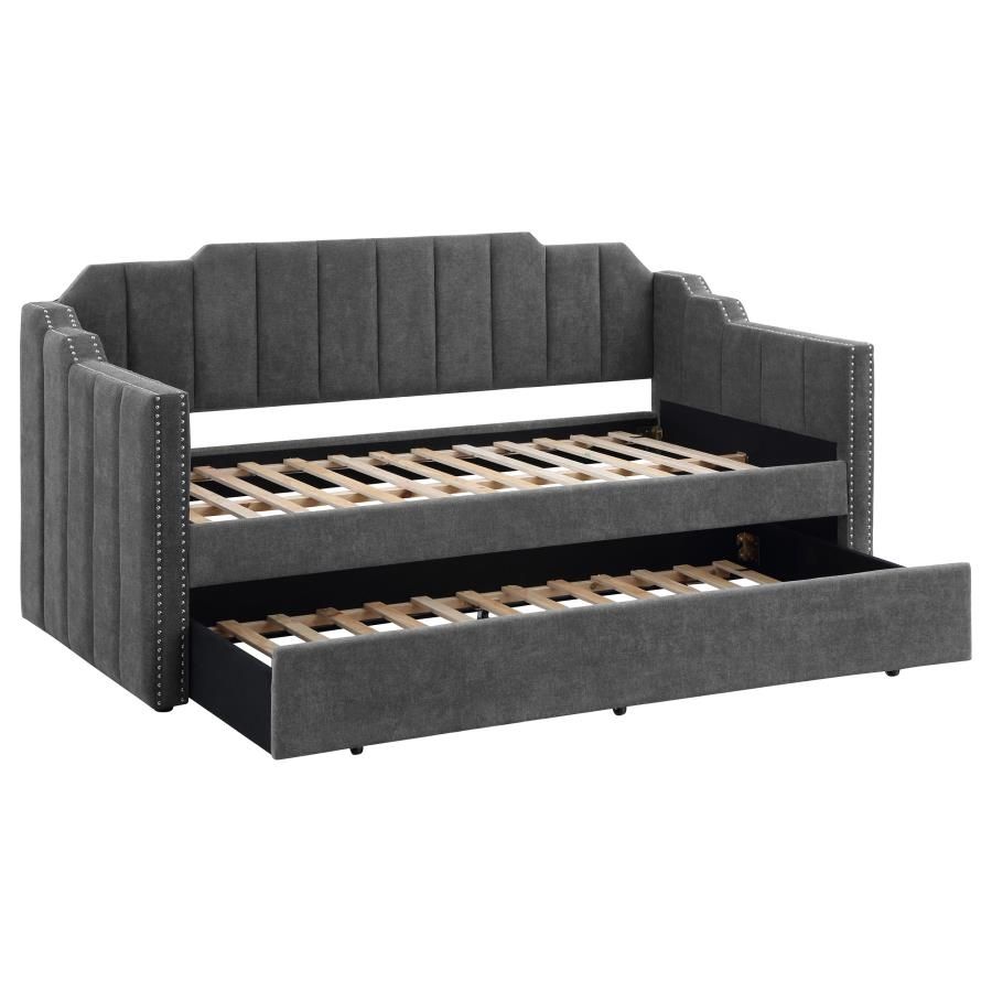 Kingston - Upholstered Twin Daybed With Trundle - Charcoal Daybeds by CoasterEssence - Walls Furniture & Mattress