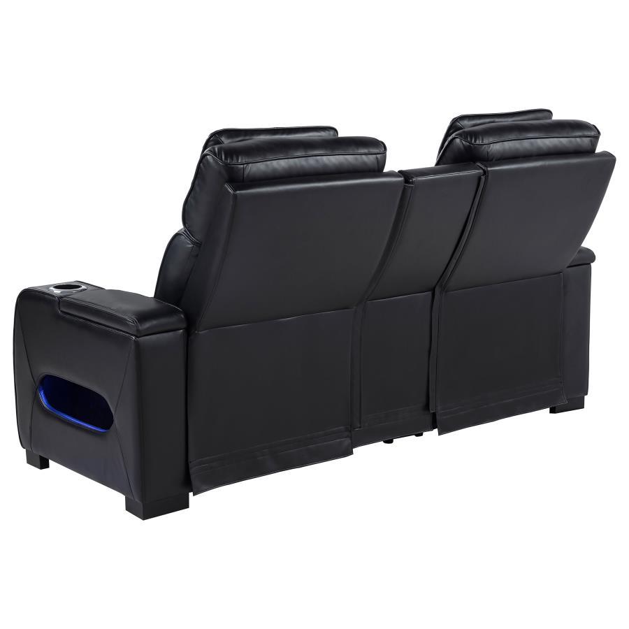 Zuma - Faux Leather Dual Power Reclining LED Loveseat - Black Reclining Loveseats by Coaster Fine Furniture - Walls Furniture & Mattress