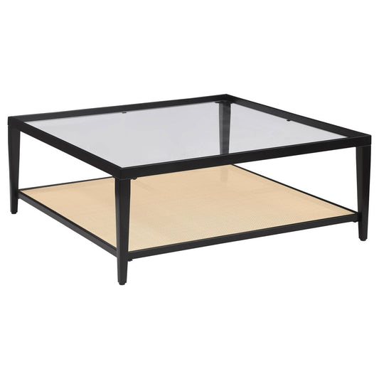 Amherst - Glass Top Metal with Cane Shelf Table End Tables by Coaster Fine Furniture - Walls Furniture & Mattress