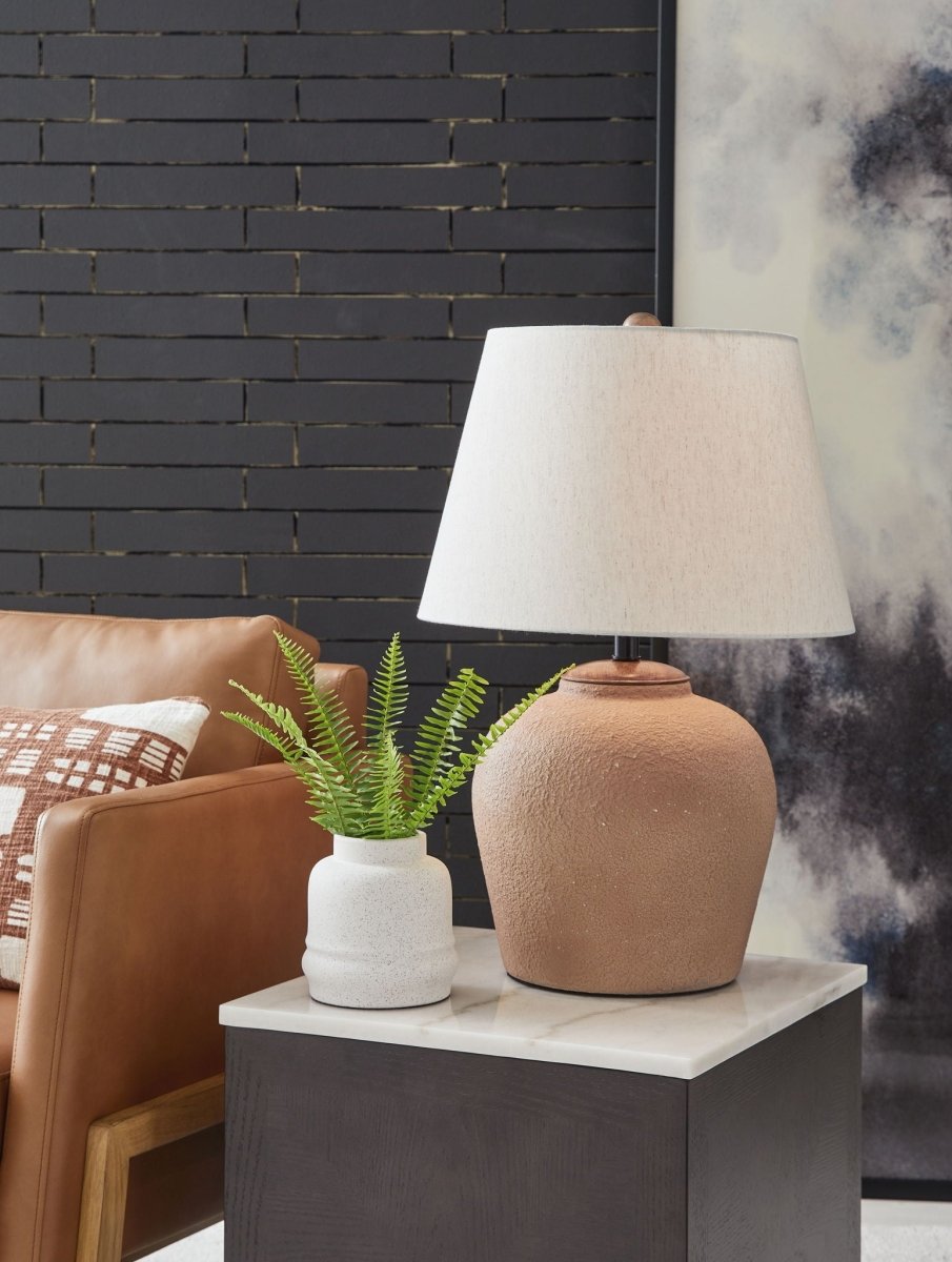 Scantor - Metal Table Lamp - Rust Table Lamps by Signature Design by Ashley® - Walls Furniture & Mattress