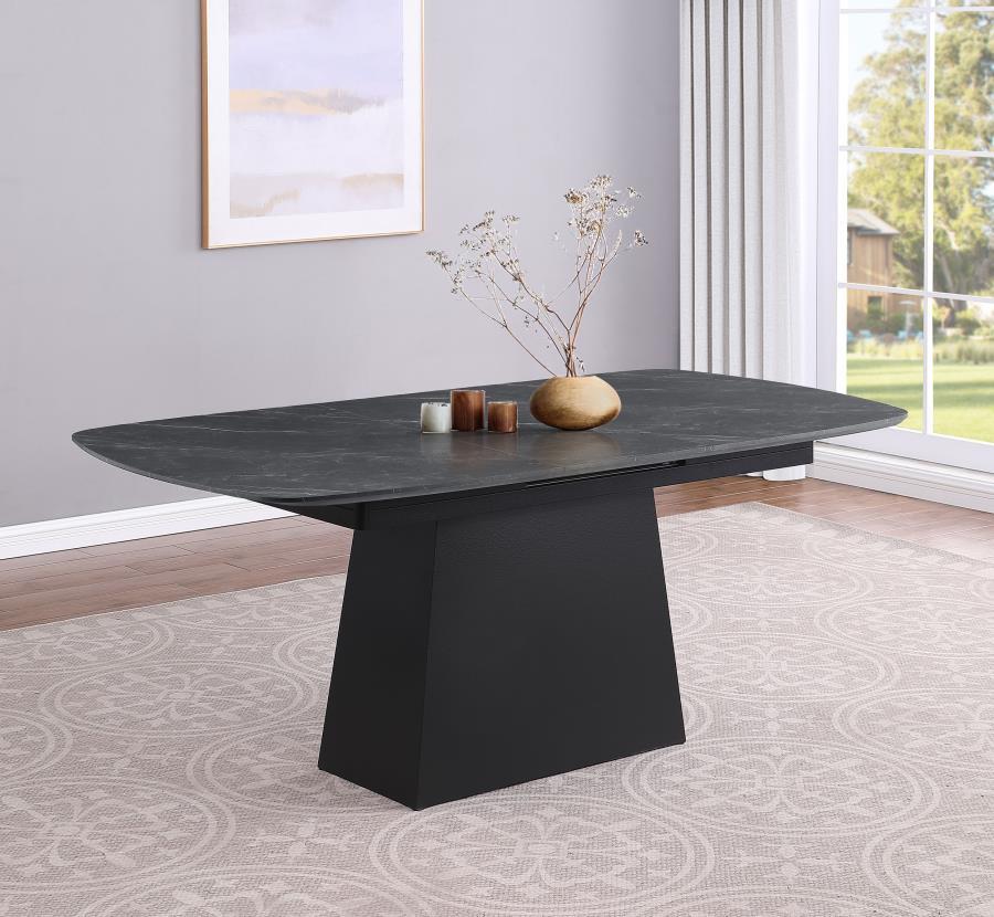 Potero - Faux Marble Extension Leaf Dining Table - Black Dining Tables with Extensions by Coaster Fine Furniture - Walls Furniture & Mattress
