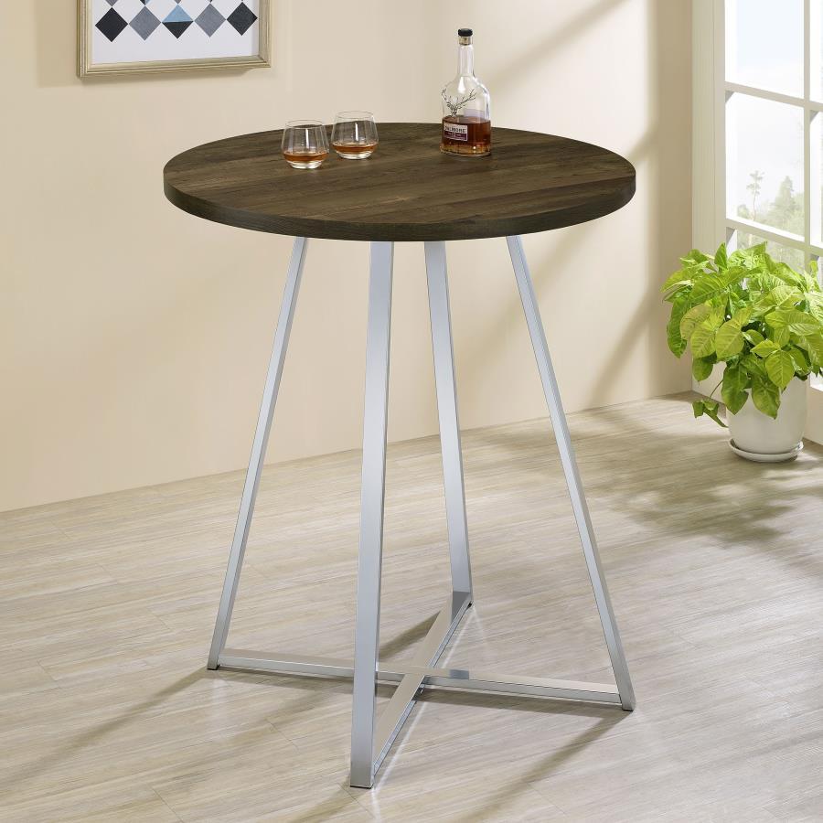 Burkhart - Round Pub Height Bistro Bar Table - Brown Oak Bar Tables by CoasterEveryday - Walls Furniture & Mattress