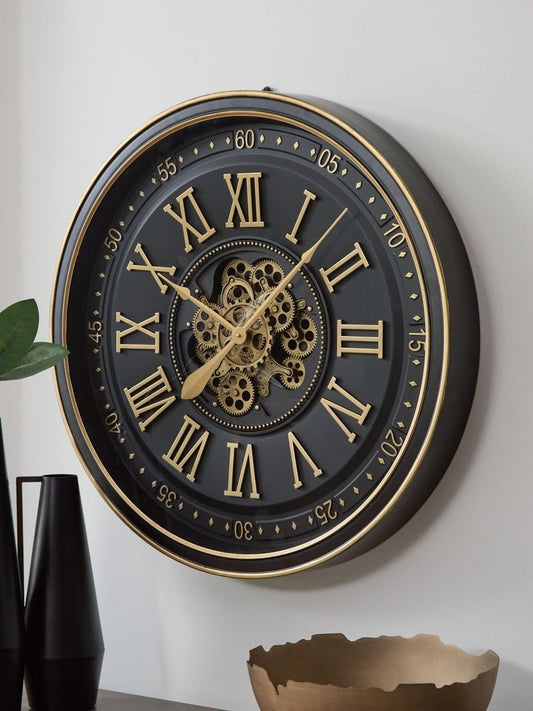 Dairton - Wall Clock - Black / Gold Finish Wall Clocks by Signature Design by Ashley® - Walls Furniture & Mattress