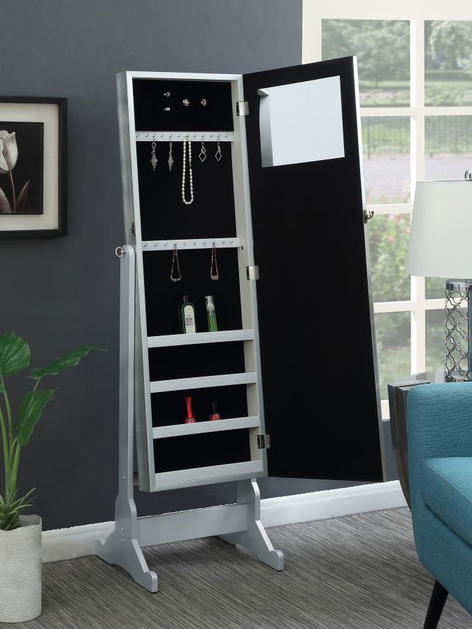 Elle - Cheval Mirror With Jewelry Storage - Silver Storage Mirrors by CoasterEveryday - Walls Furniture & Mattress